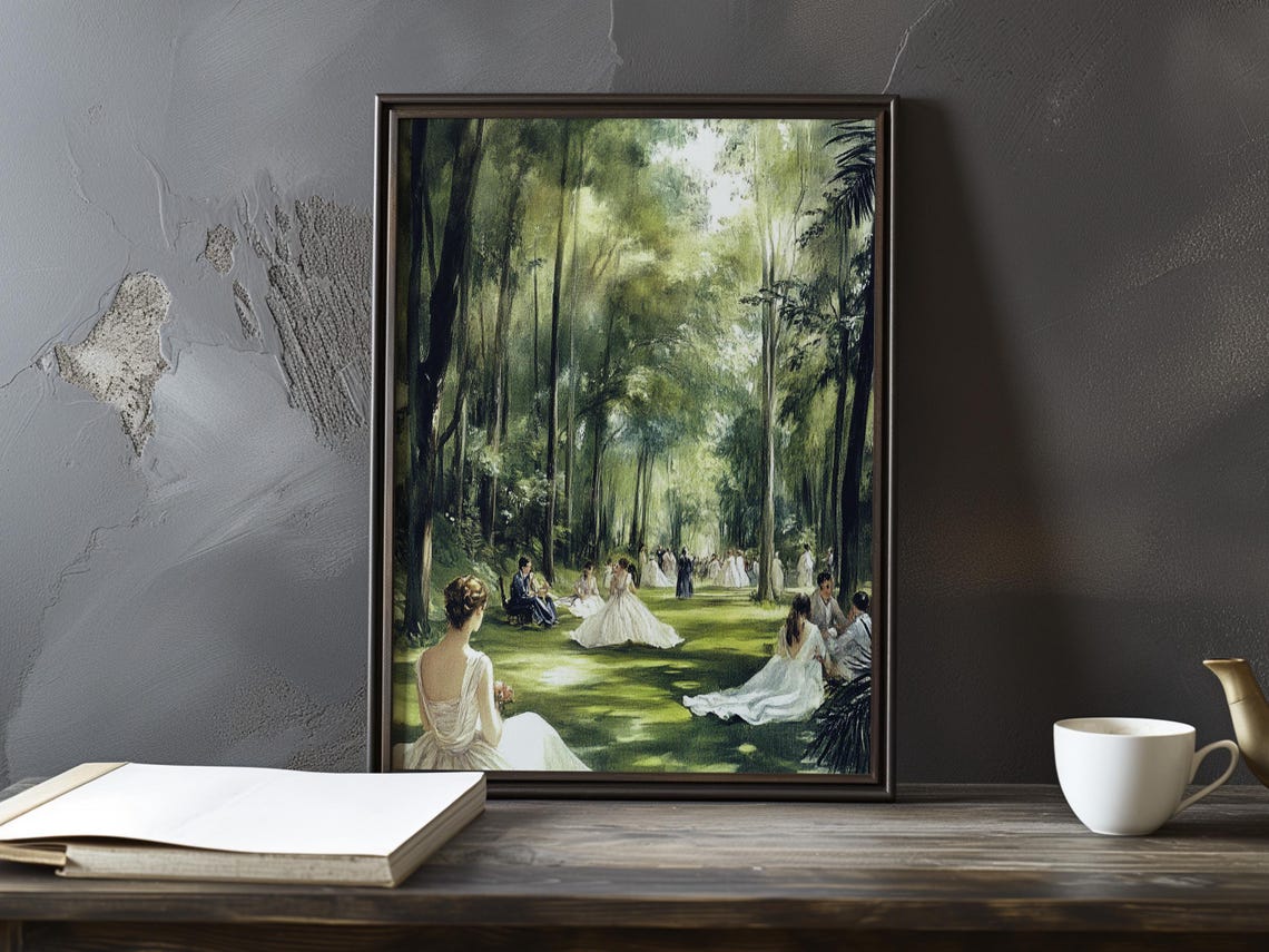 Elegant Outdoor Gathering in Sunlit Forest Impressionist Poster