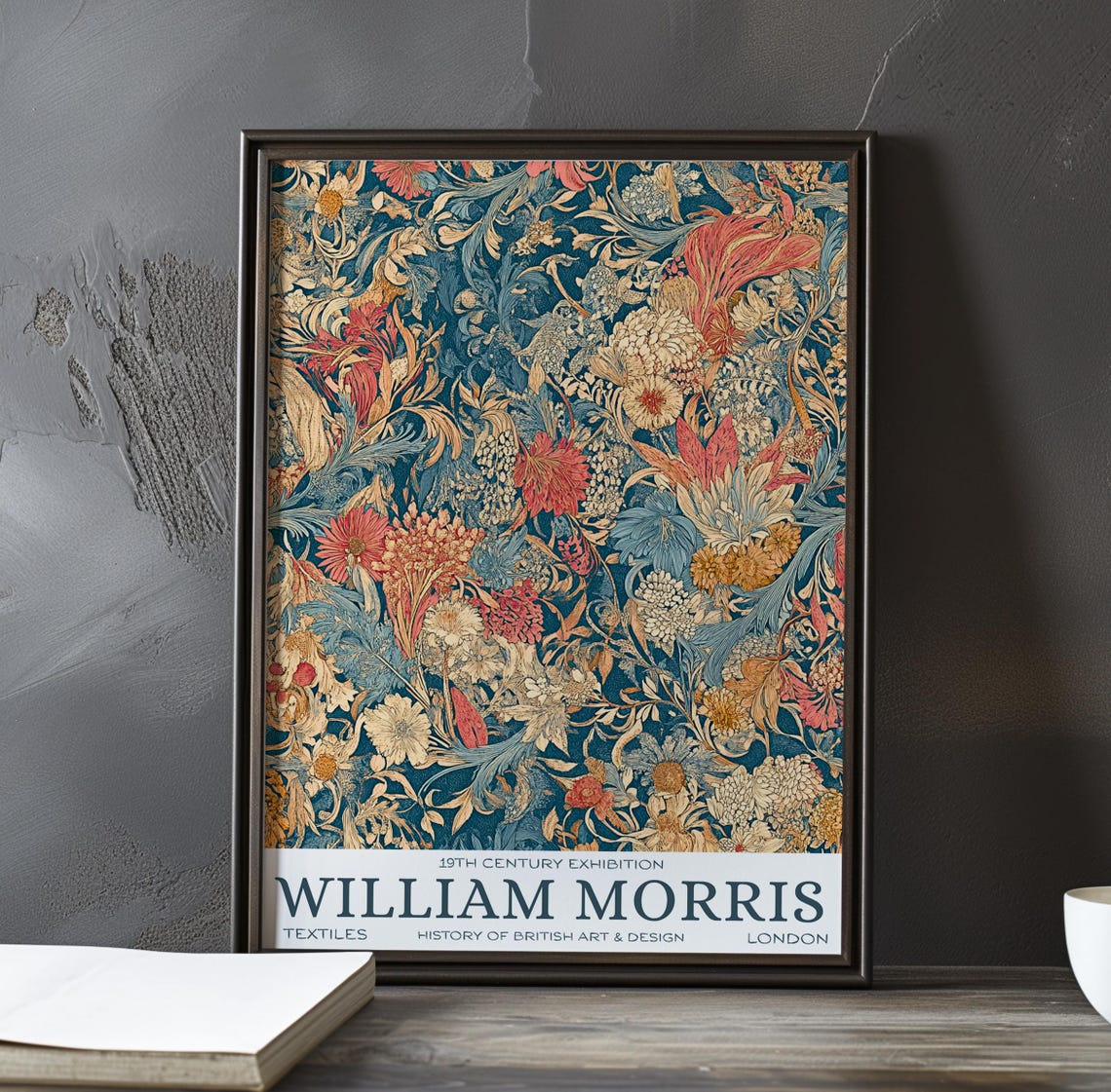 William Morris Chrysanthemum Teal Floral Textile Exhibition Poster