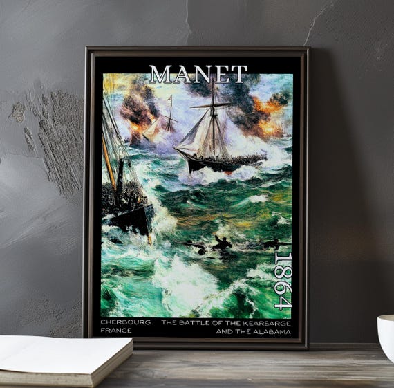 The Battle Of Kearsarge And Alabama 1864 Douard Manet Print Poster Maritime Naval Art French Post Impressionism Decor