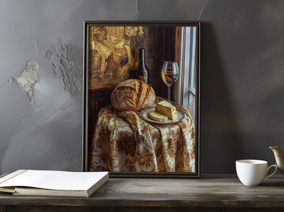 Still Life With Bread And Wine Paul Cezanne Inspired Impressionist Art Print French Natural Landscape Poster Impressionism