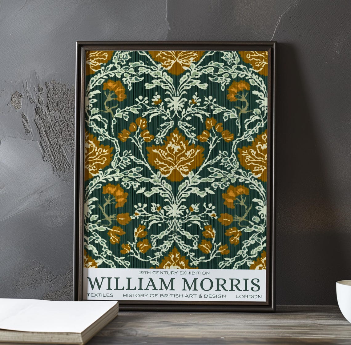 William Morris Teal and Gold Floral Textile Pattern Wall Poster