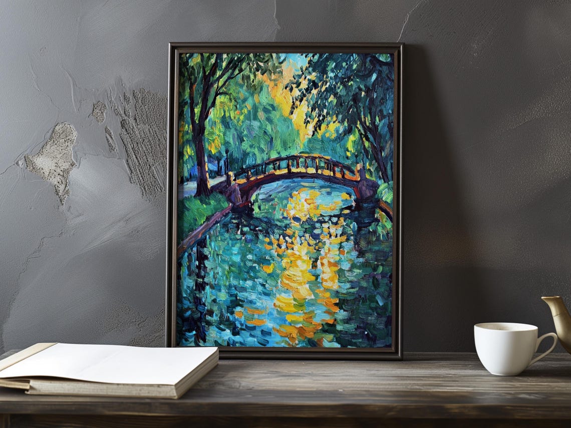 Footbridge Over Shimmering Golden Sunlit Water Reflection Poster