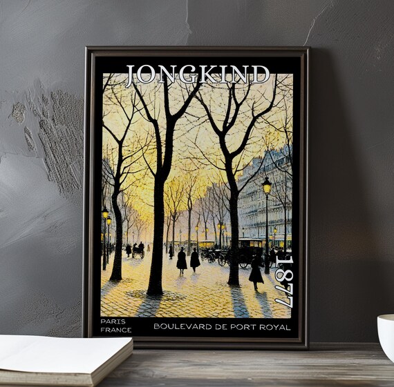 Jongkind 1877 Cobblestone Boulevard Glowing with Gas Lamps Poster