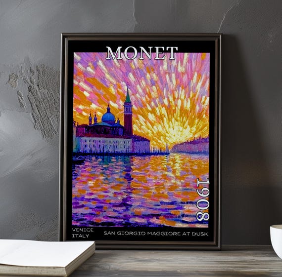 San Giorgio Maggiore At Dusk 1908 Claude Monet Print Poster Impressionism Post Impressionist Venice Sunset Island View Art Decor