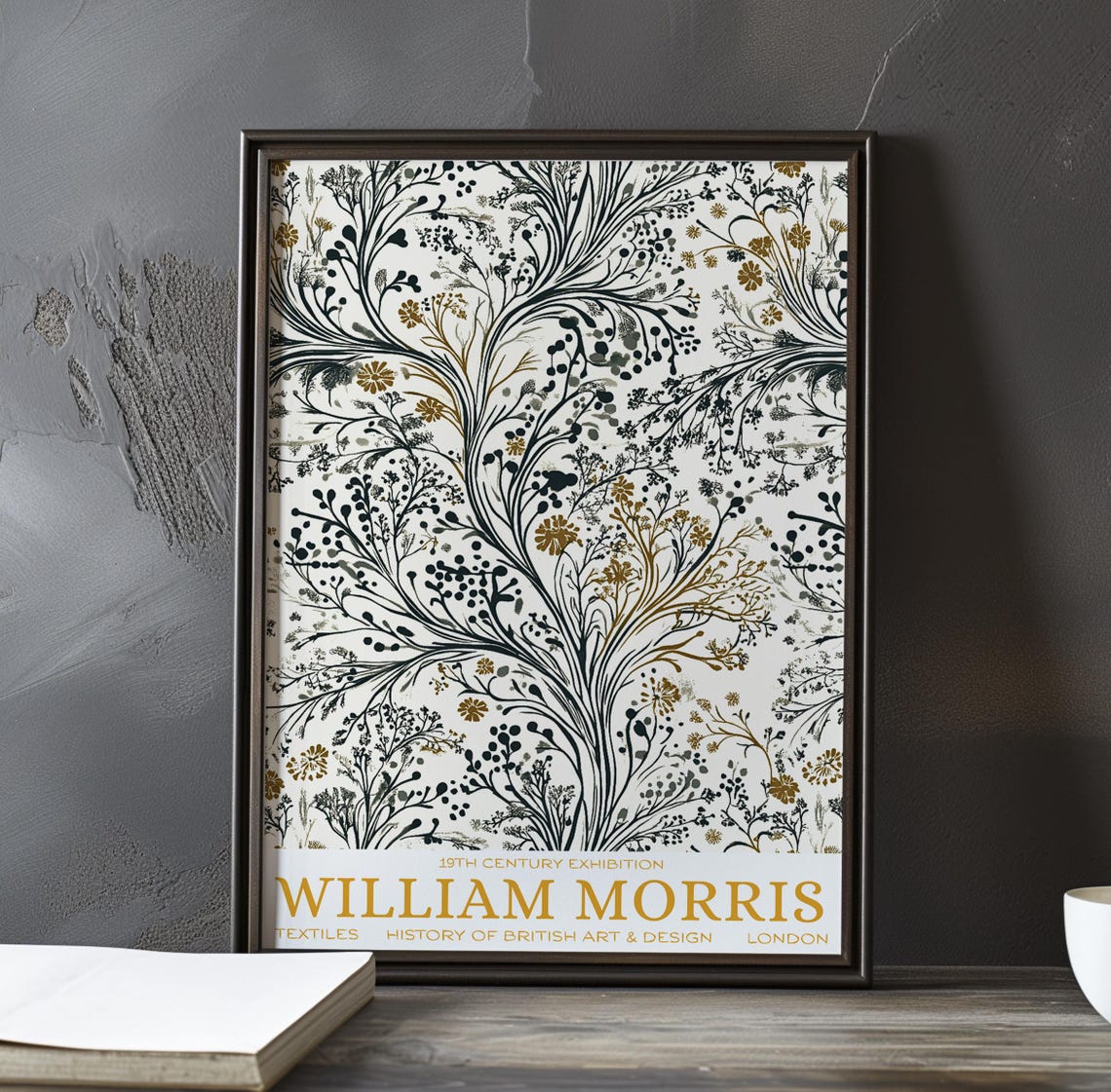 William Morris Black Ink Botanical Tree Dream Exhibition Poster