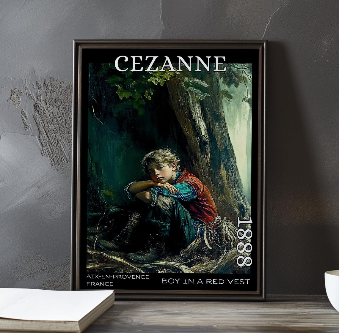 Boy in a Red Vest Leaning Against a Tree 1888 Cezanne Poster