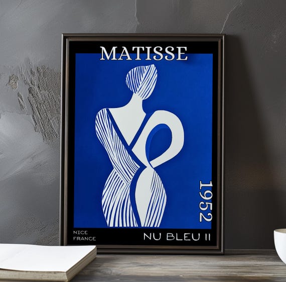 Nu Bleu Ii 1952 Henri Matisse Print Poster Blue Nude Abstract Cutout Female Figure French Post Impressionism Fauvist Art Decor 1950s