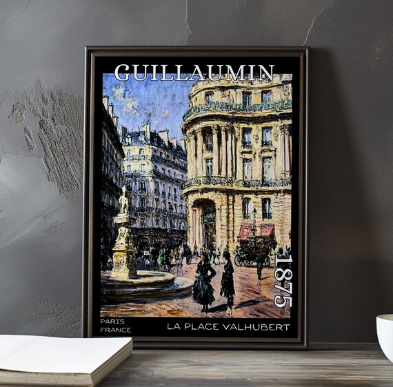 La Place Valhubert 1875 Paris Fountain Square Blue Tone Poster