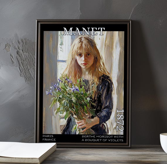 Berthe Morisot With A Bouquet Of Flowers 1872 Douard Manet Print Poster French Impressionist Portrait Floral Elegance Art Decor Woman