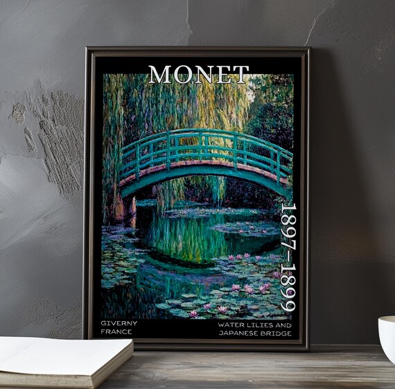 Japanese Bridge Willow Curtain Pink Lilies Monet 1897-1899 Poster