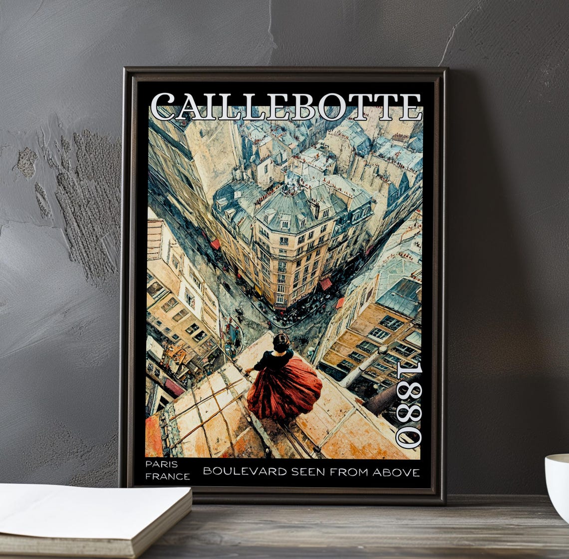 Caillebotte Boulevard Woman on the Rooftop in Red Skirt Poster