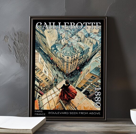 Caillebotte Boulevard Woman on the Rooftop in Red Skirt Poster