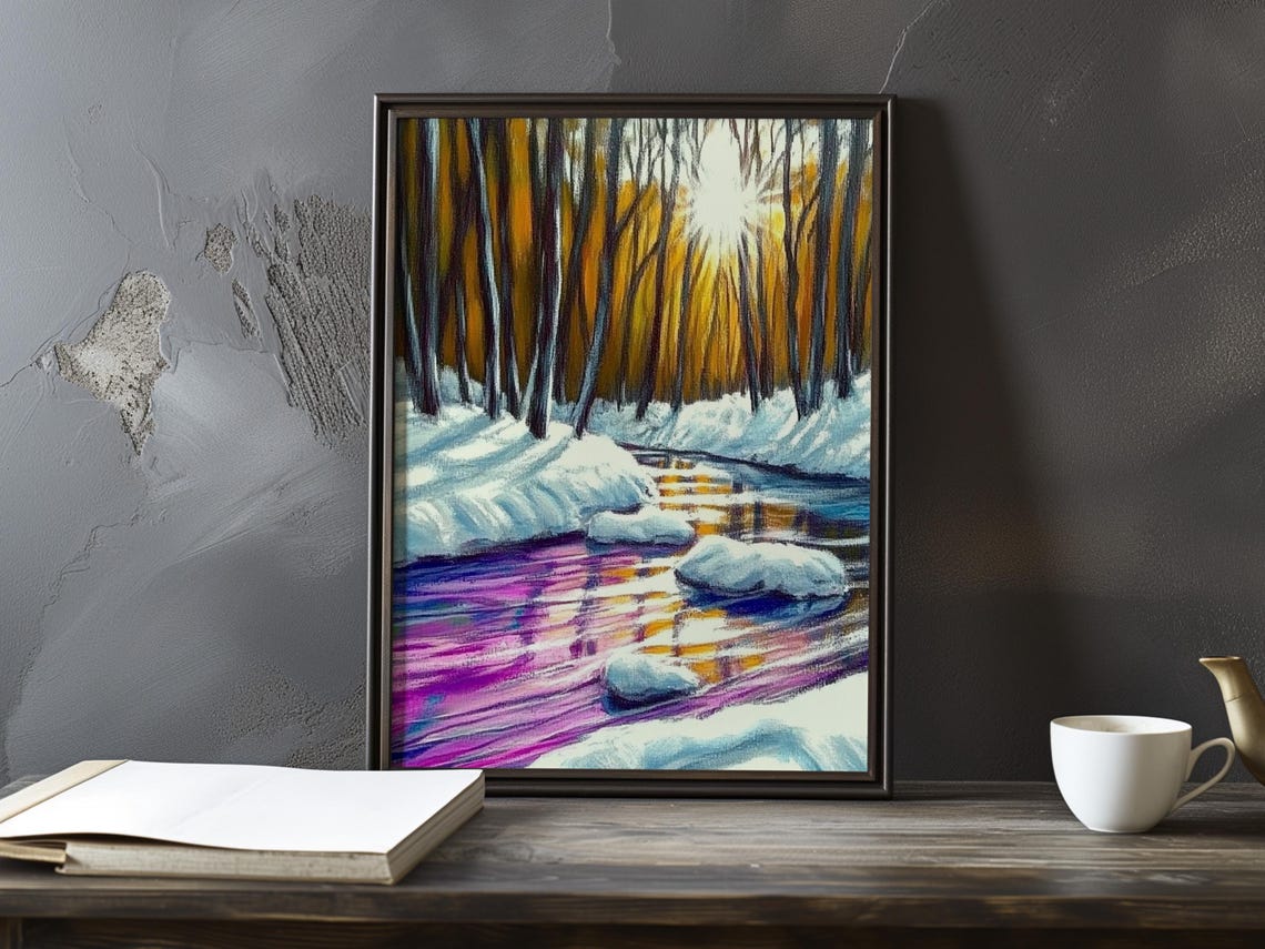 Winter Creek With Violet Reflections Under A Bright Sun Poster