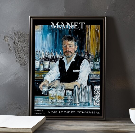 Manet Bartender in Vest Mixing Drinks Behind Bar 1882 Paris Poster