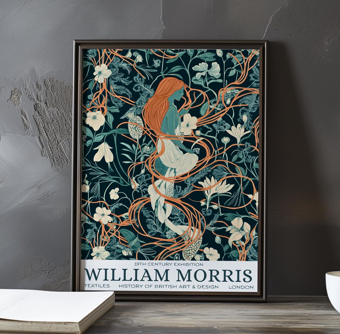 William Morris Sea Maiden Coral Hair Dream Exhibition Poster