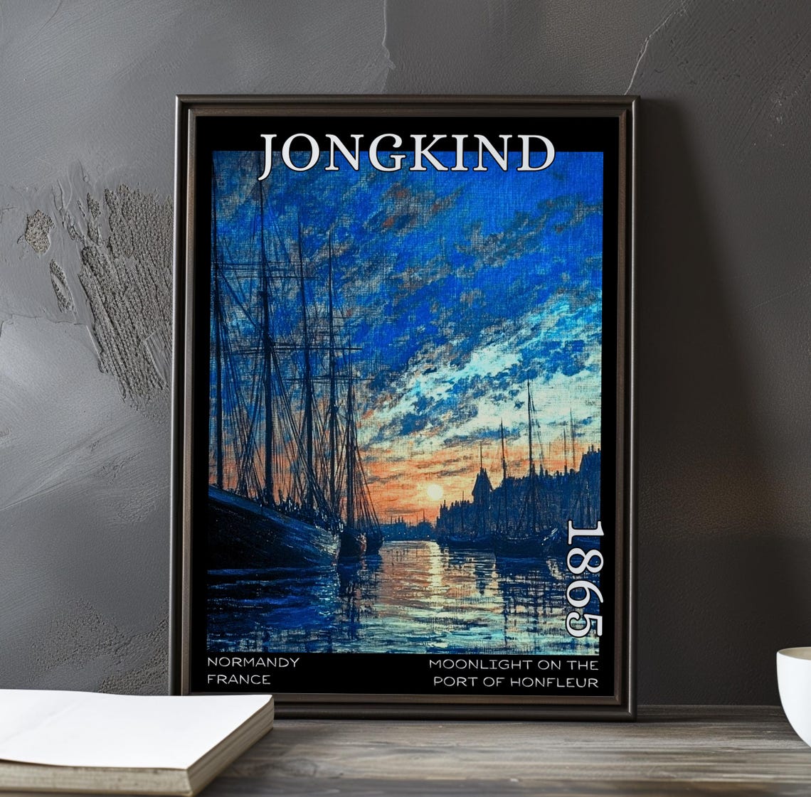 Jongkind Moonlight on Honfleur Harbor Tall Ships at Dusk 1865 Poster