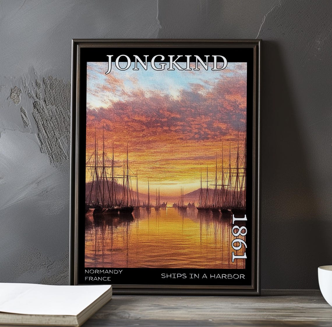 Jongkind 1861 Normandy Harbor Fleet of Ships at Golden Sunset Poster