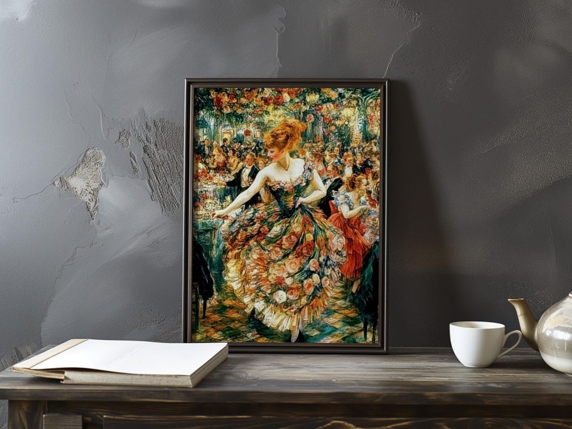 Cabaret Dancer In Floral Gown Parisian Nightlife Celebration Wall Art