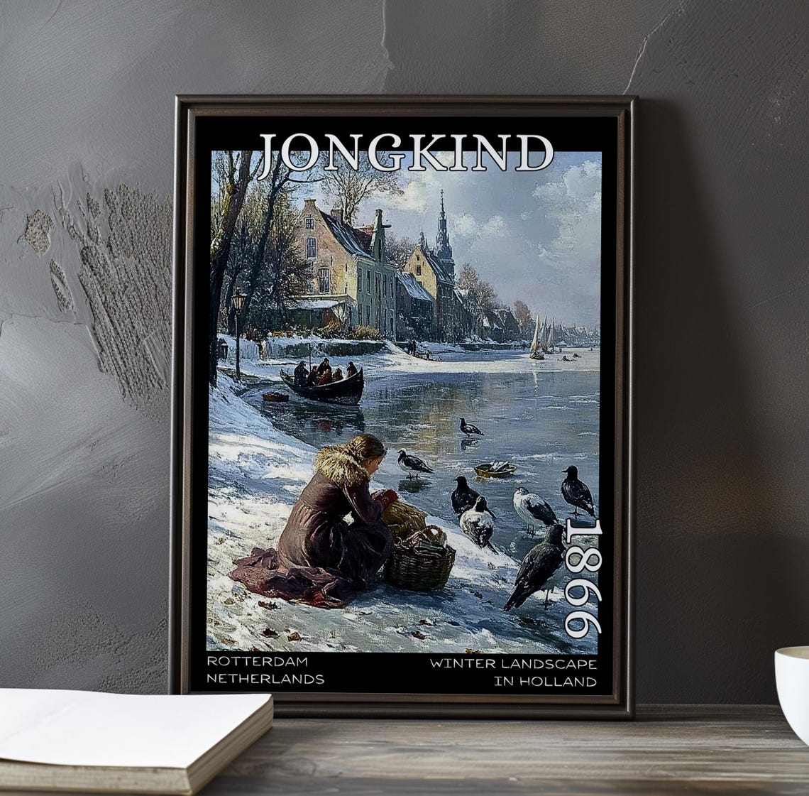 Johan Jongkind Woman Feeding Birds on Ice 1866 Winter Poster