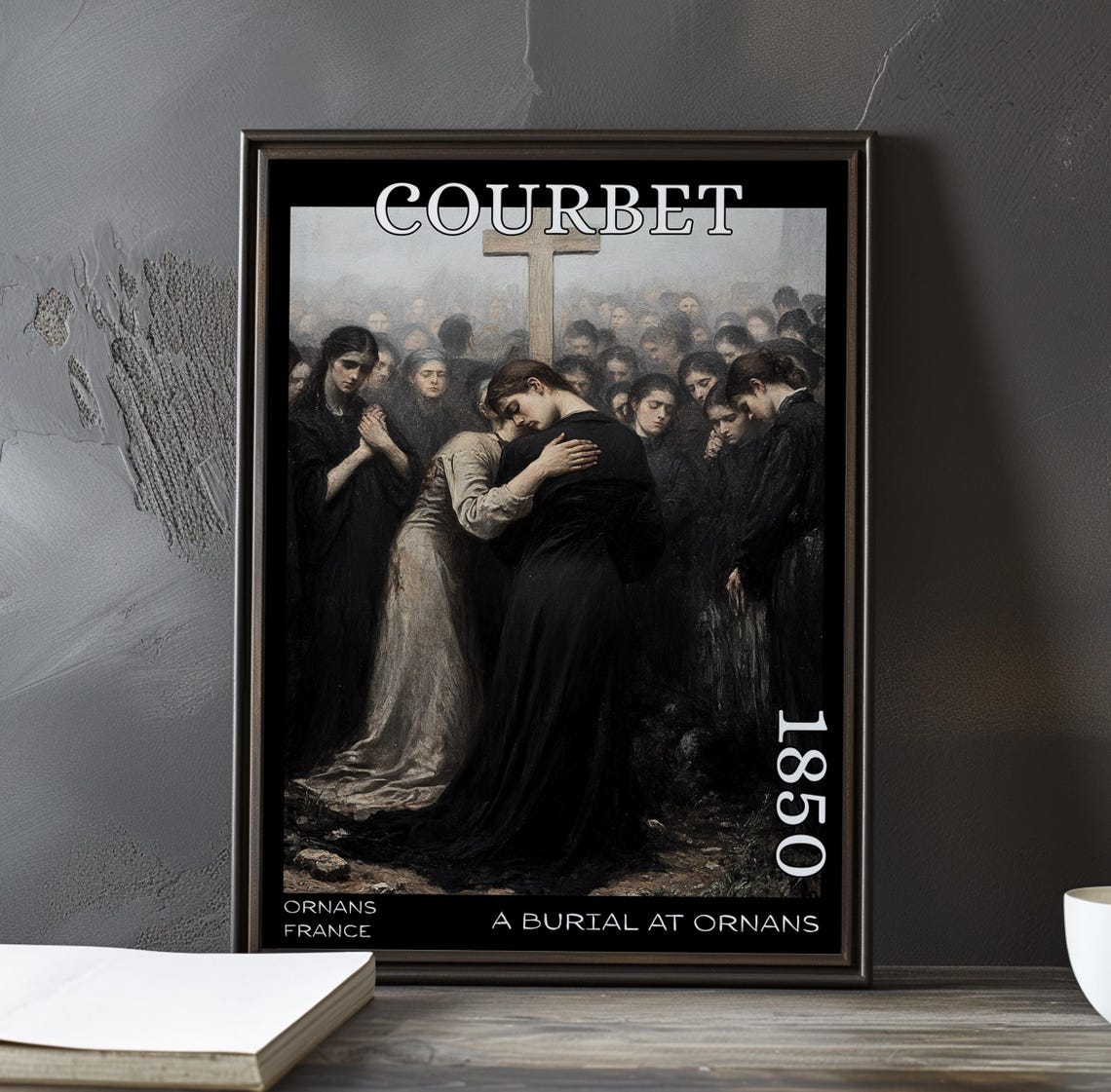A Burial at Ornans Grieving Embrace by a Cross 1850 Courbet Poster