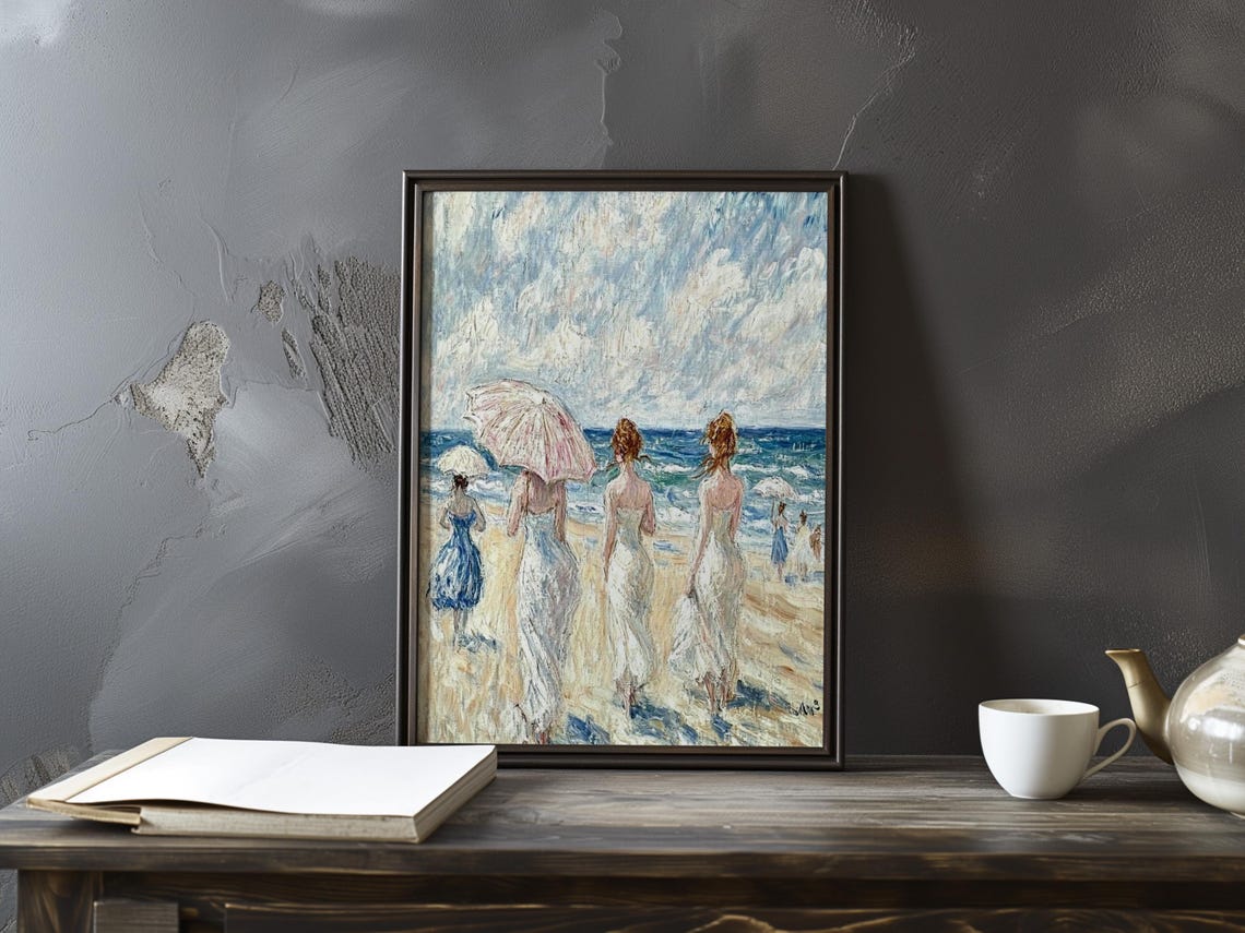 Boudin Inspired Women in White Dresses with a Pink Parasol Poster