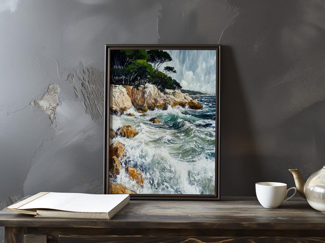 Wave Crashing On A Rocky Coast Dramatic Ocean Seascape Poster
