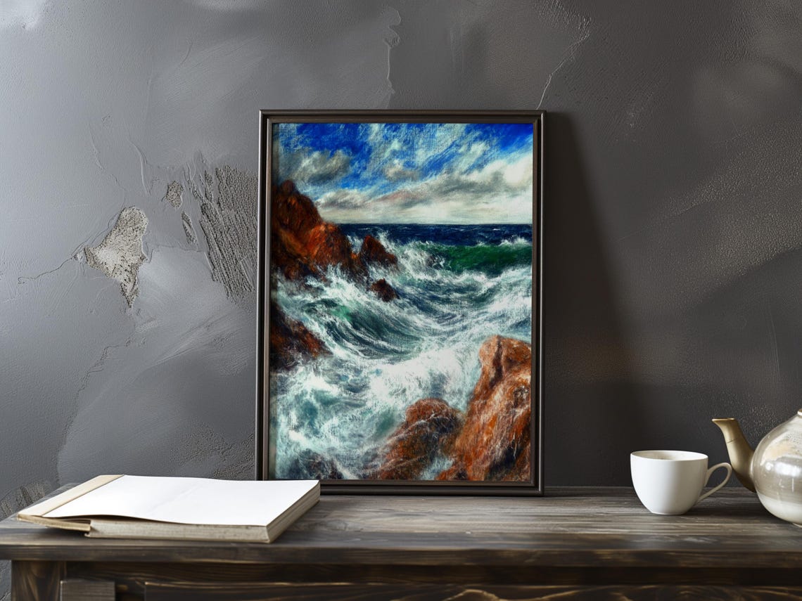 Storm Driven Breaker Over Red Rocks Under Dramatic Clouds Poster