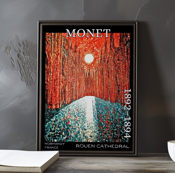 Monet 1892-1894 Rouen Cathedral Spires in Red and Blue Light Poster