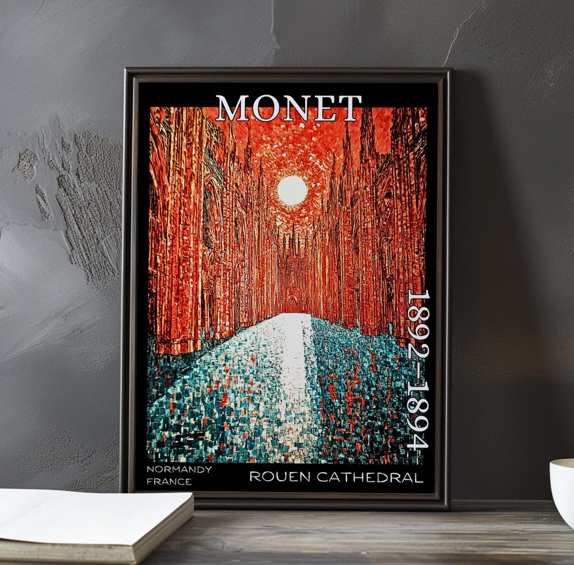 Monet 1892-1894 Rouen Cathedral Spires in Red and Blue Light Poster