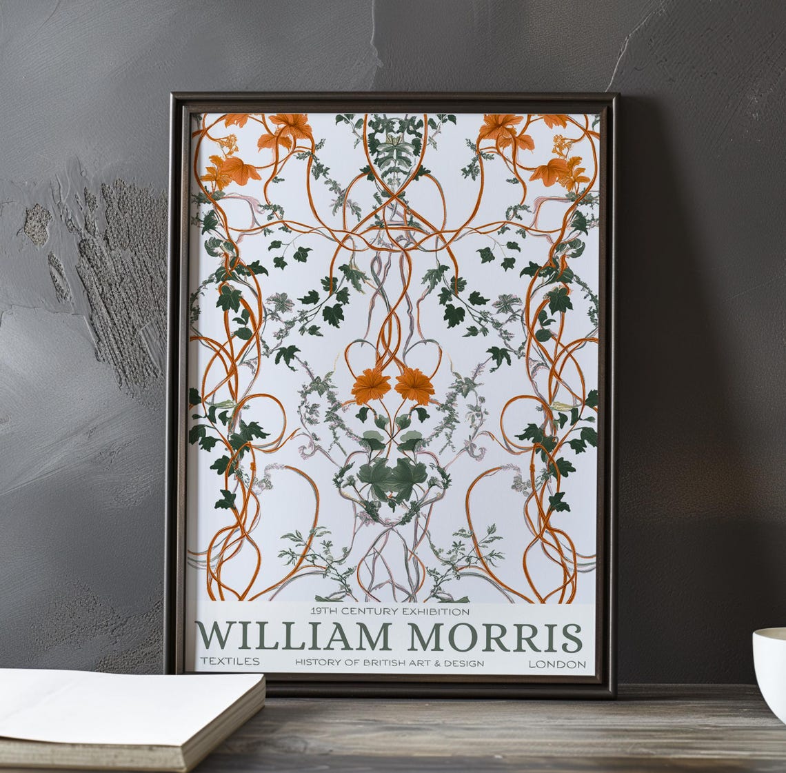 William Morris Orange Rose Vine Lattice White Textile Poster