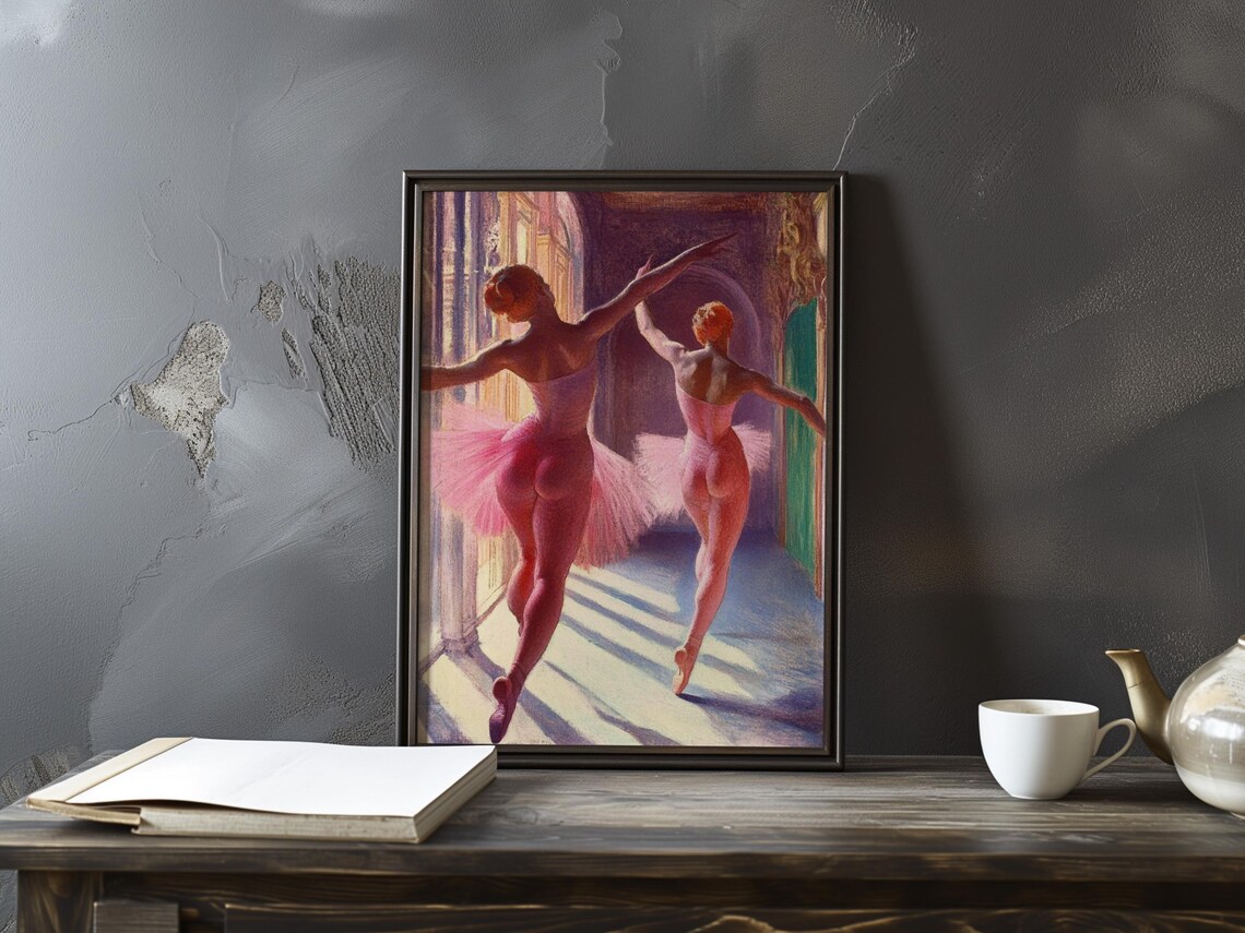Edgar Degas Two Ballerinas in Pink Tutus Grand Hall Art Poster
