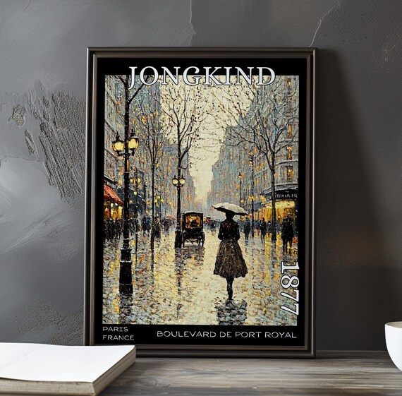 Jongkind 1877 Woman with Umbrella on Rainy Night Boulevard Poster