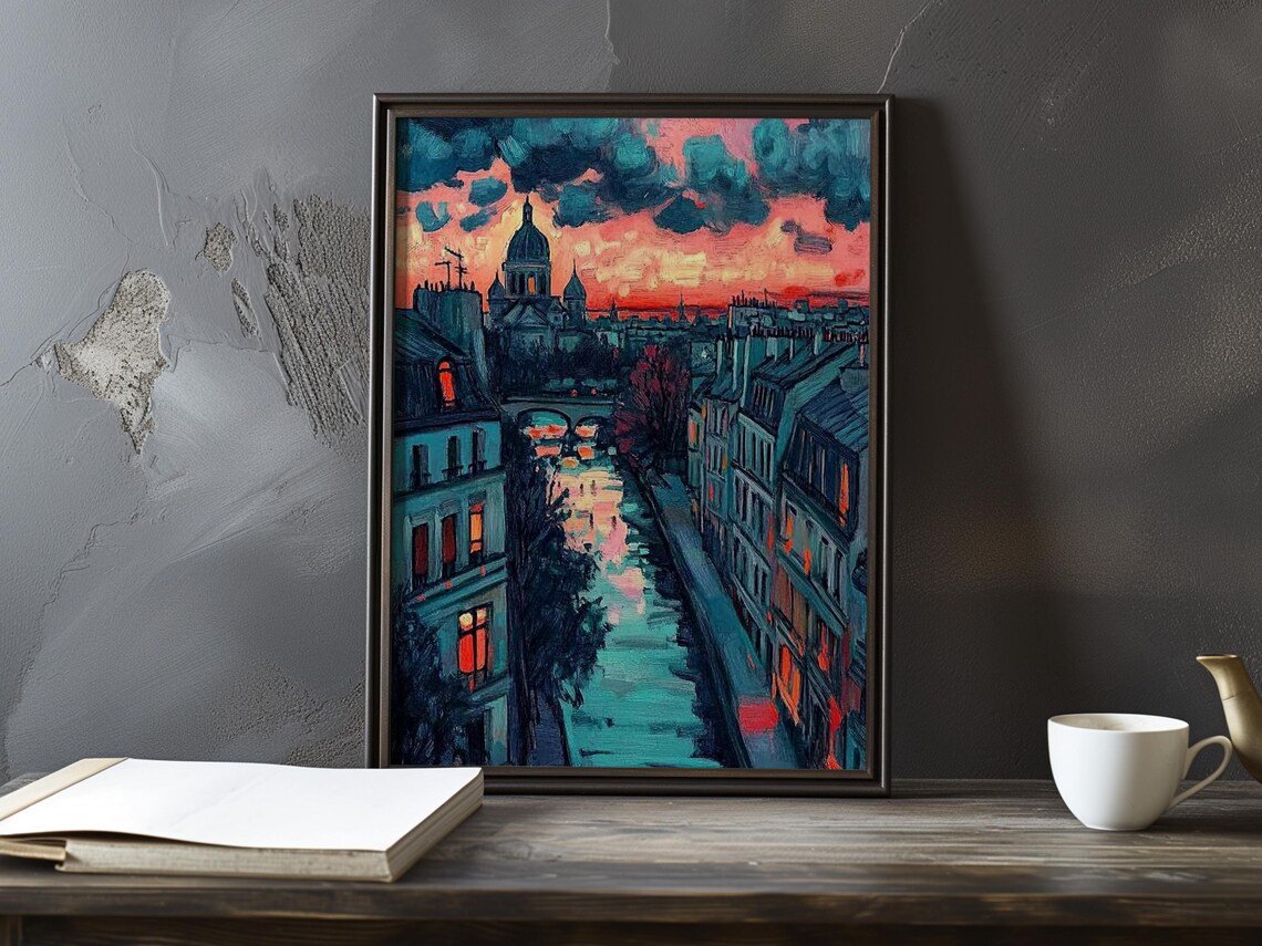 Fauvist Teal and Pink Parisian Street With Domed Church Poster