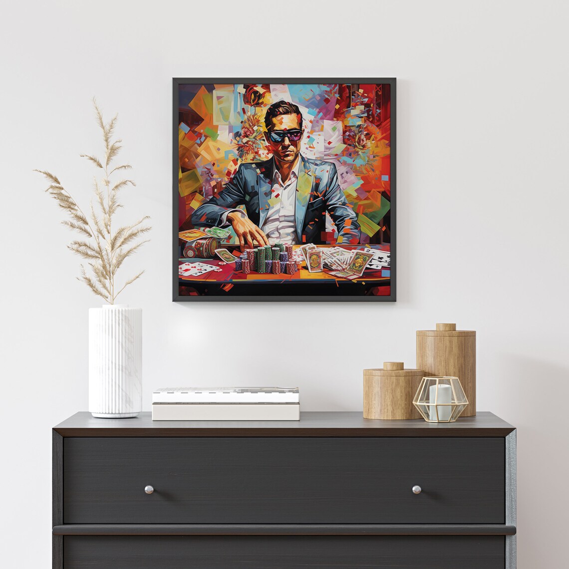 Man Playing Poker Colorful Abstract Casino Card Player Art Poster - Image 4