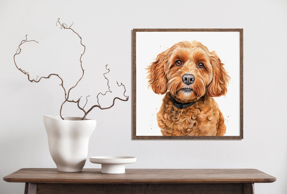 Realistic Watercolor Portrait Of A Red Cockapoo Dog Framed Poster Dog Lovers Poster Cute Cockapoo Dog Happy Cockapoo Posrtrait Wall Art - Image 2