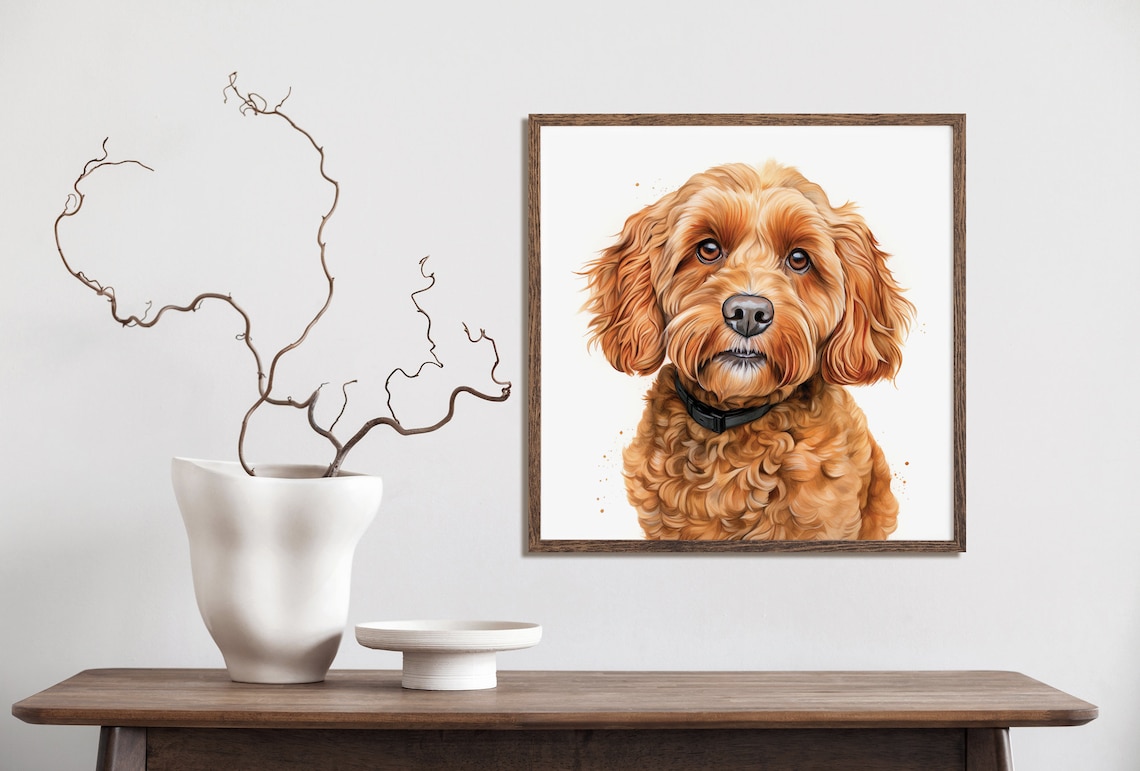 Red Cockapoo Dog Portrait Watercolor Realistic Pet Painting Poster - Image 2