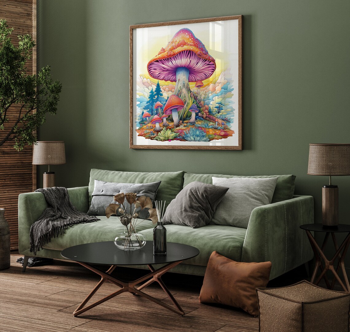 Psychedelic Mushroom Hill Giant Amanita Cottagecore Fantasy Poster - Image 3