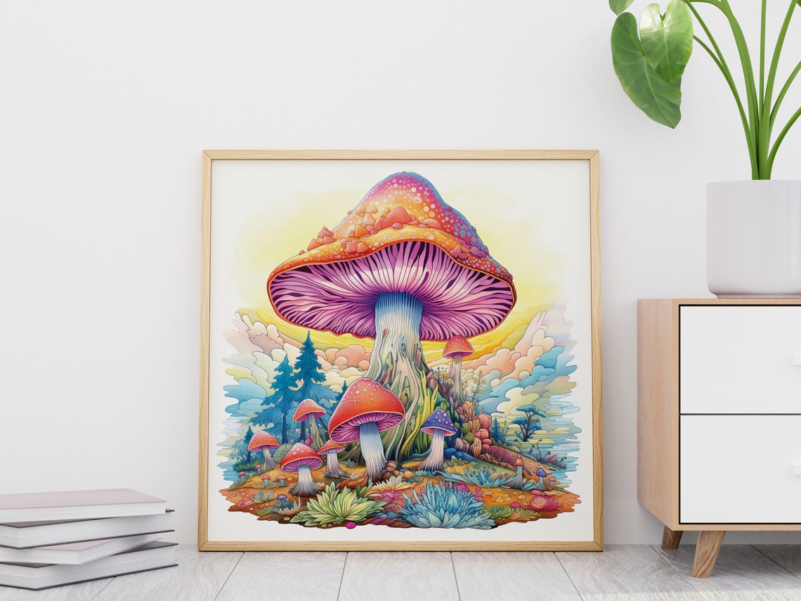 Psychedelic Mushroom Hill Giant Amanita Cottagecore Fantasy Poster - Image 5
