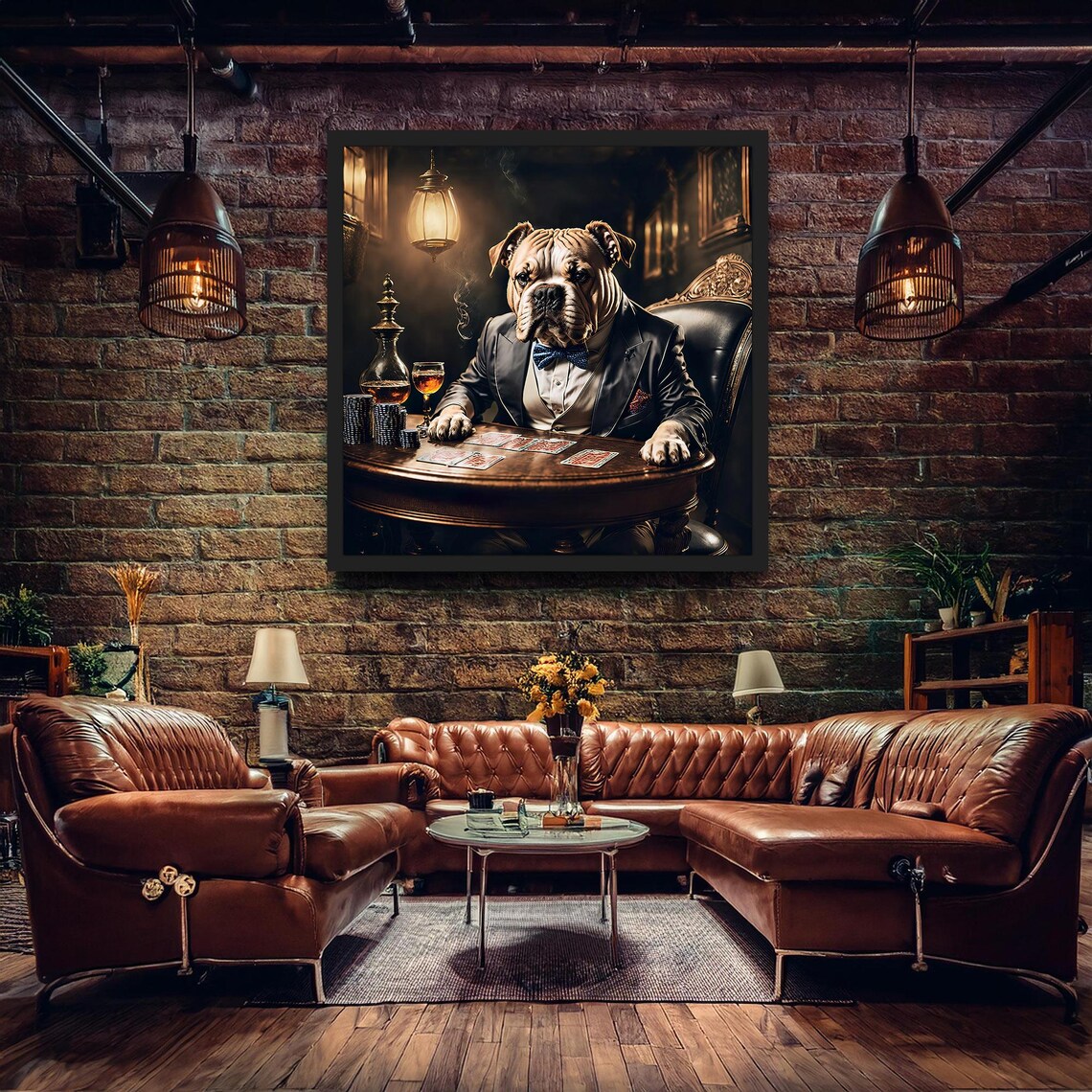 Bulldog In Suit Playing Poker Vintage Casino Card Night Art Poster - Image 3