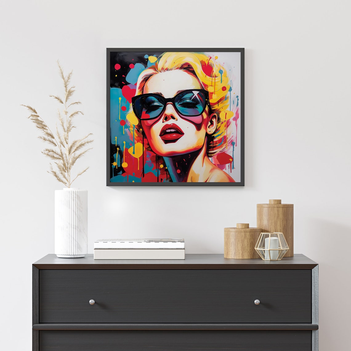 Woman Portrait In Pop Art Style Framed Poster Pop Art Modern Wall Art Woman With Glasses Pop Art Colorful Woman Portrait Poster - Image 3