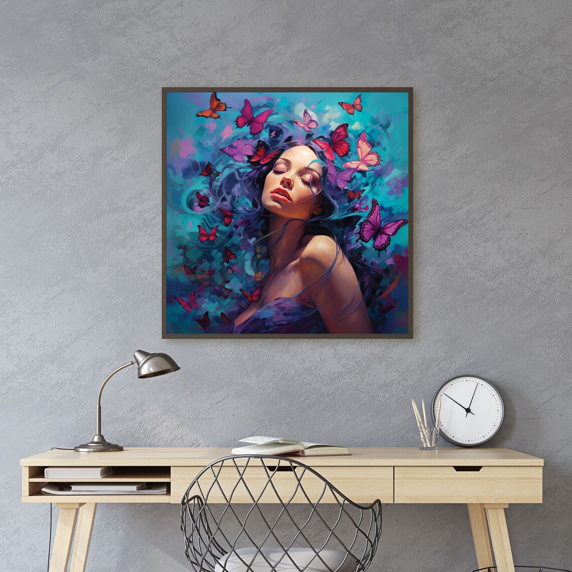 Dreamy Woman Butterflies Surrounding Hair Ethereal Teal Beauty Poster - Image 3