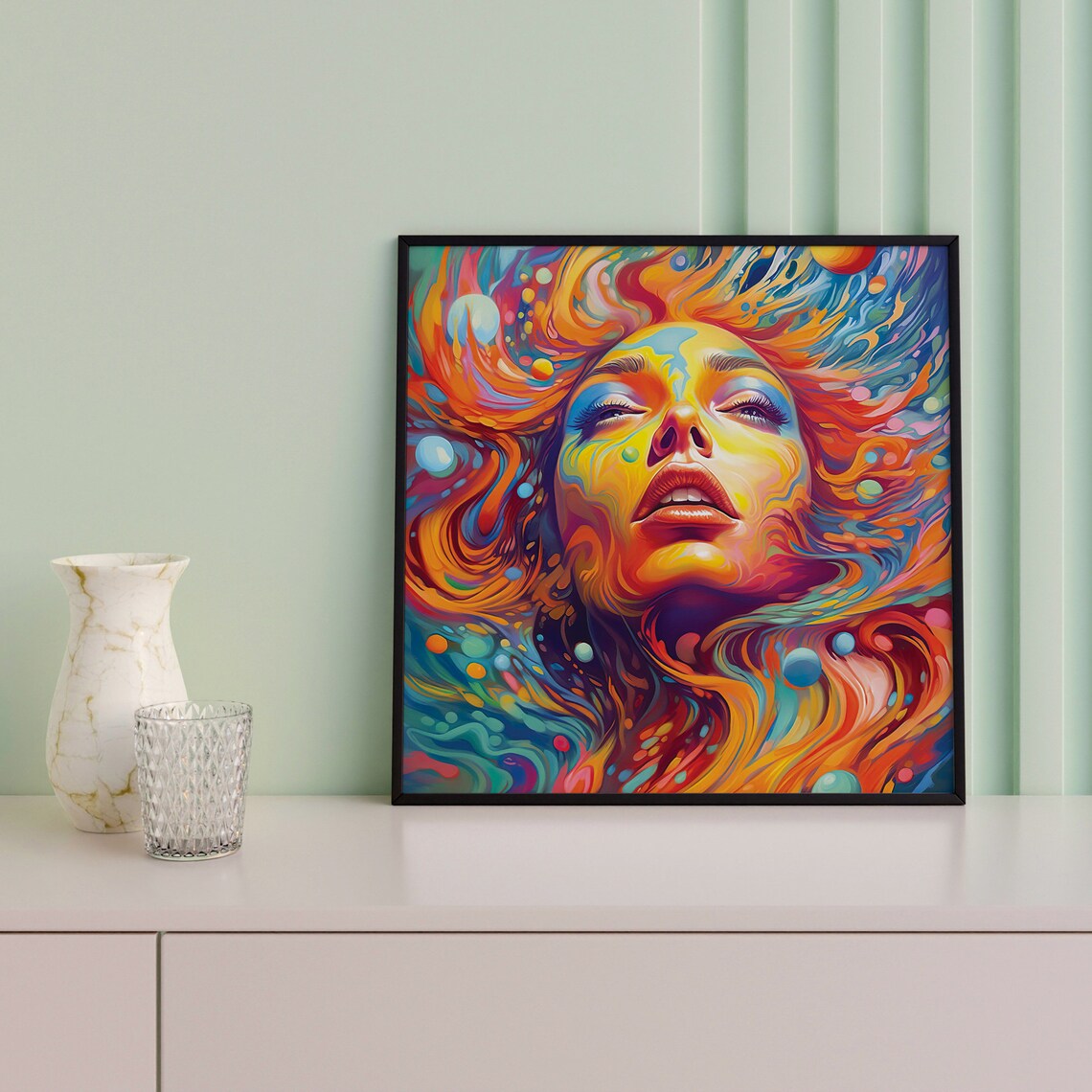 Psychedelic Woman Face Rainbow Flowing Colors Trippy Art Poster - Image 4