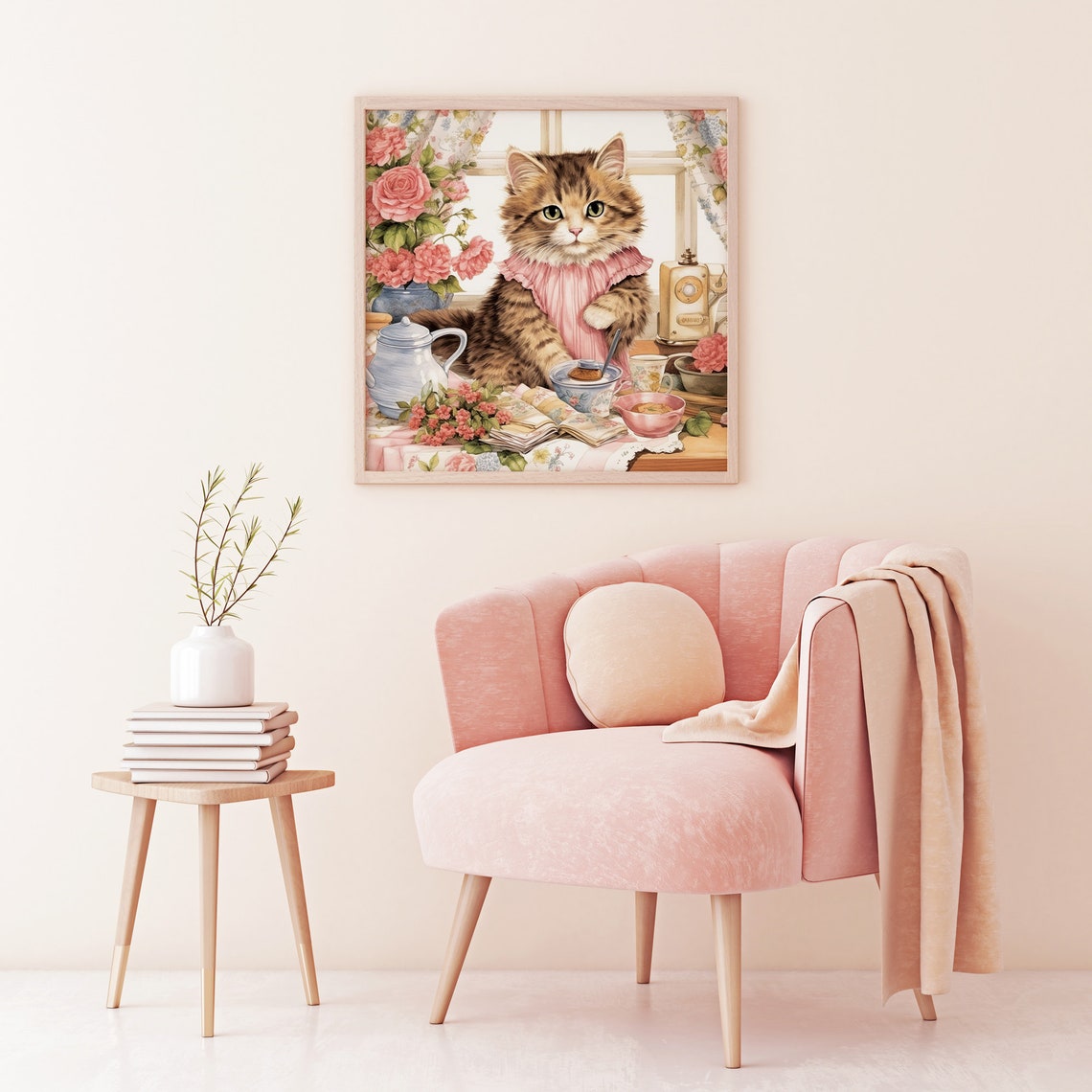 Kitten Tea Party Pink Dress Cute Tabby Cat Afternoon Tea Poster - Image 5