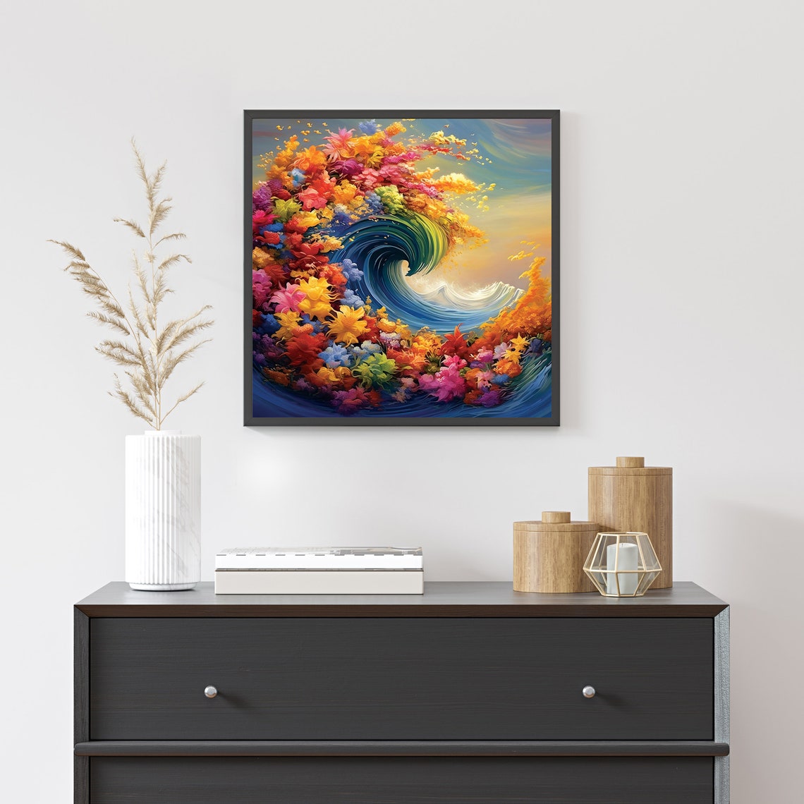 Multicolor Floral Ocean Wave Explosion Vibrant Surf Art Poster - Image 5