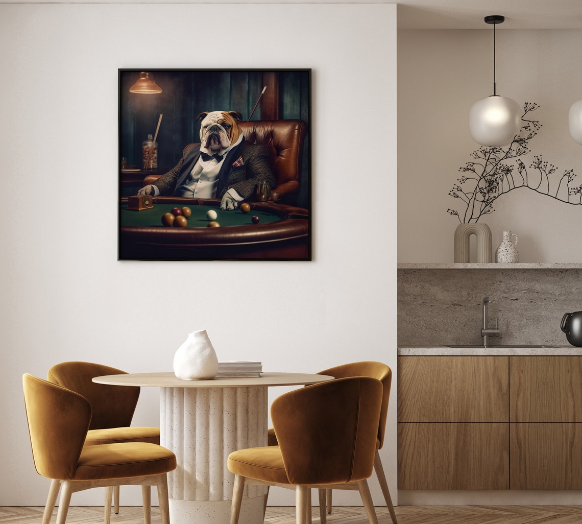 Bulldog In Suit Playing Billiards Gentleman Dog Pool Hall Art Poster - Image 3