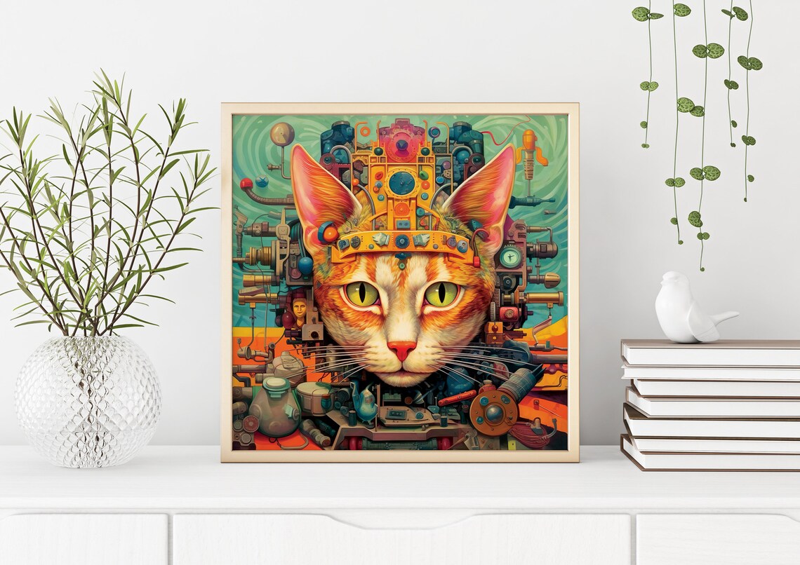 Steampunk Cat Face With Gears And Machinery Orange Cat Art Poster - Image 2