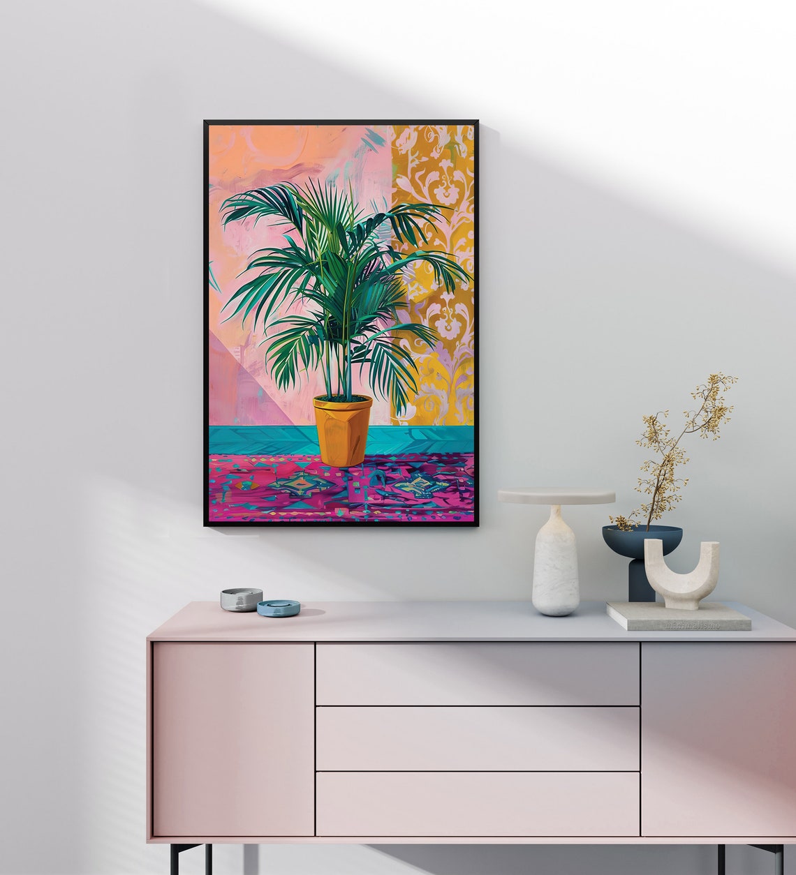 Potted Palm Tree Colorful Boho Interior Tropical Plant Wall Art - Image 3