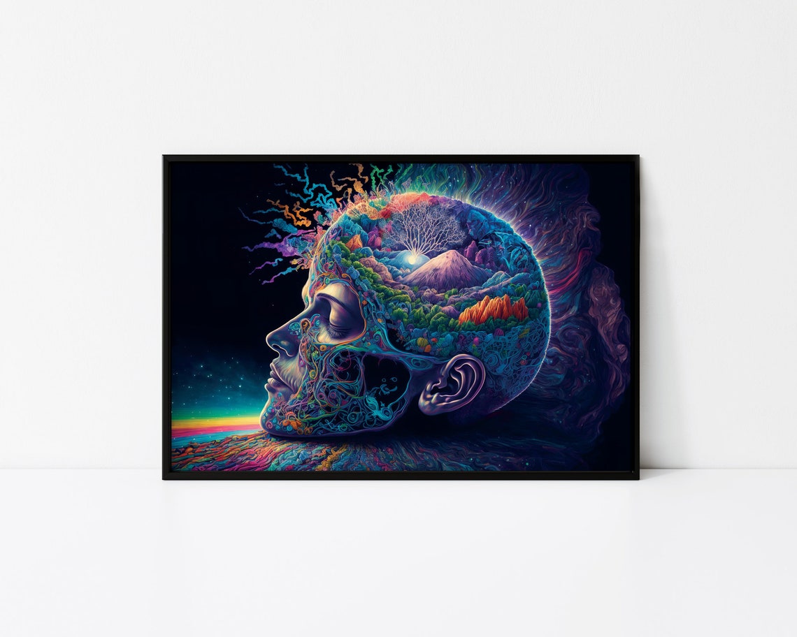 Psychedelic Cosmic Mind Head Portrait Trippy Surreal Art Poster