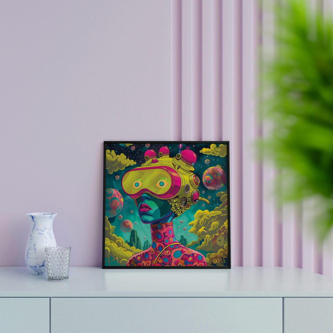 Neon Cyber Woman Space Traveler Psychedelic Sci Fi Robot Art Print - Image 2