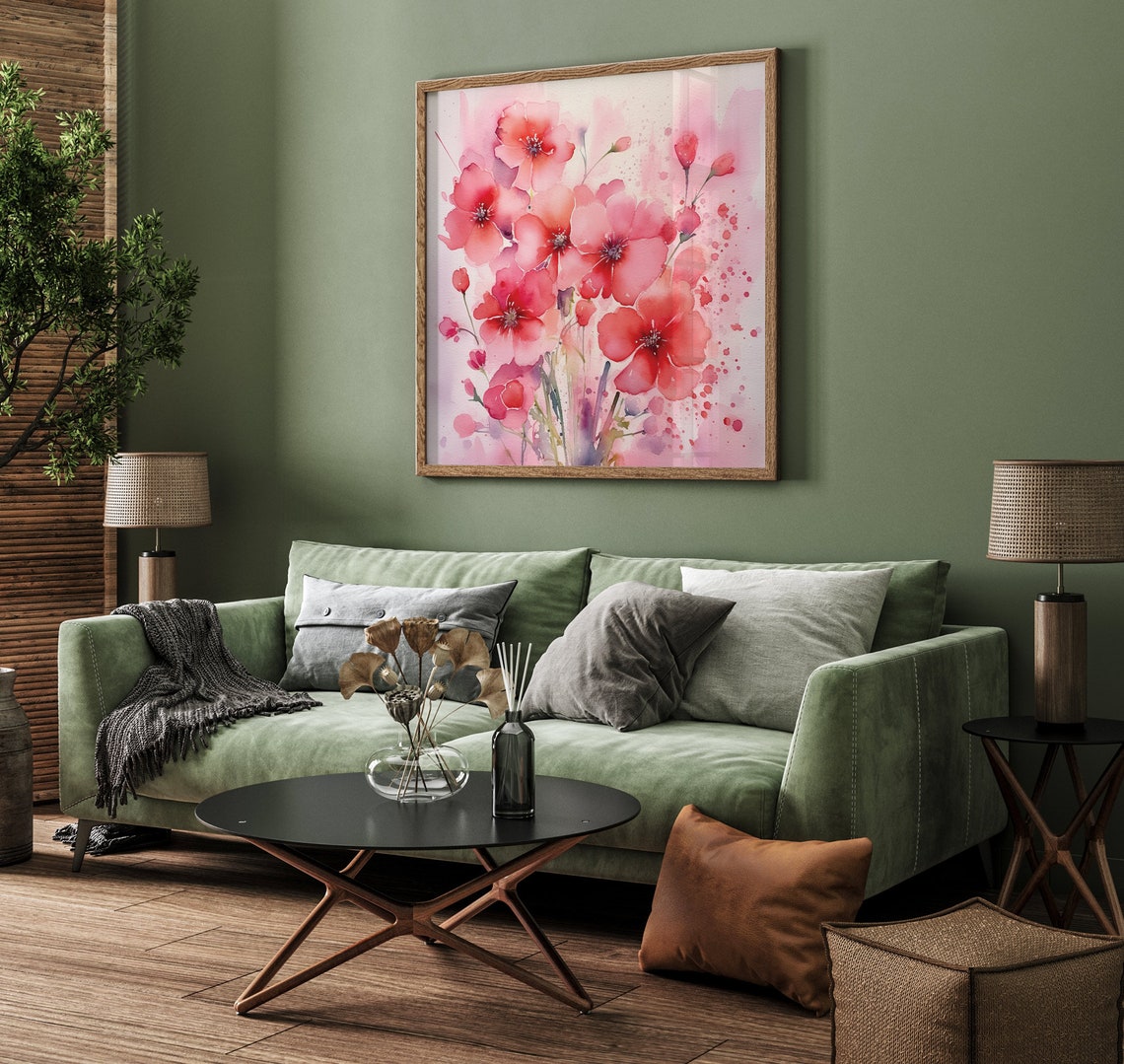 Pink Watercolor Flowers Framed Poster Pink Flowers In Watercolor Style Flowers Wall Art Floral Poster Wall Hanging Cute Flowers Poster - Image 2